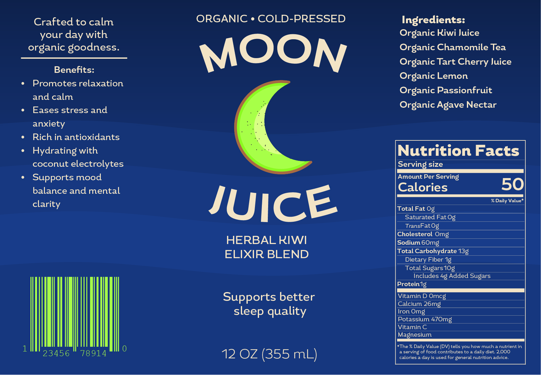 Moon-themed juice label design
